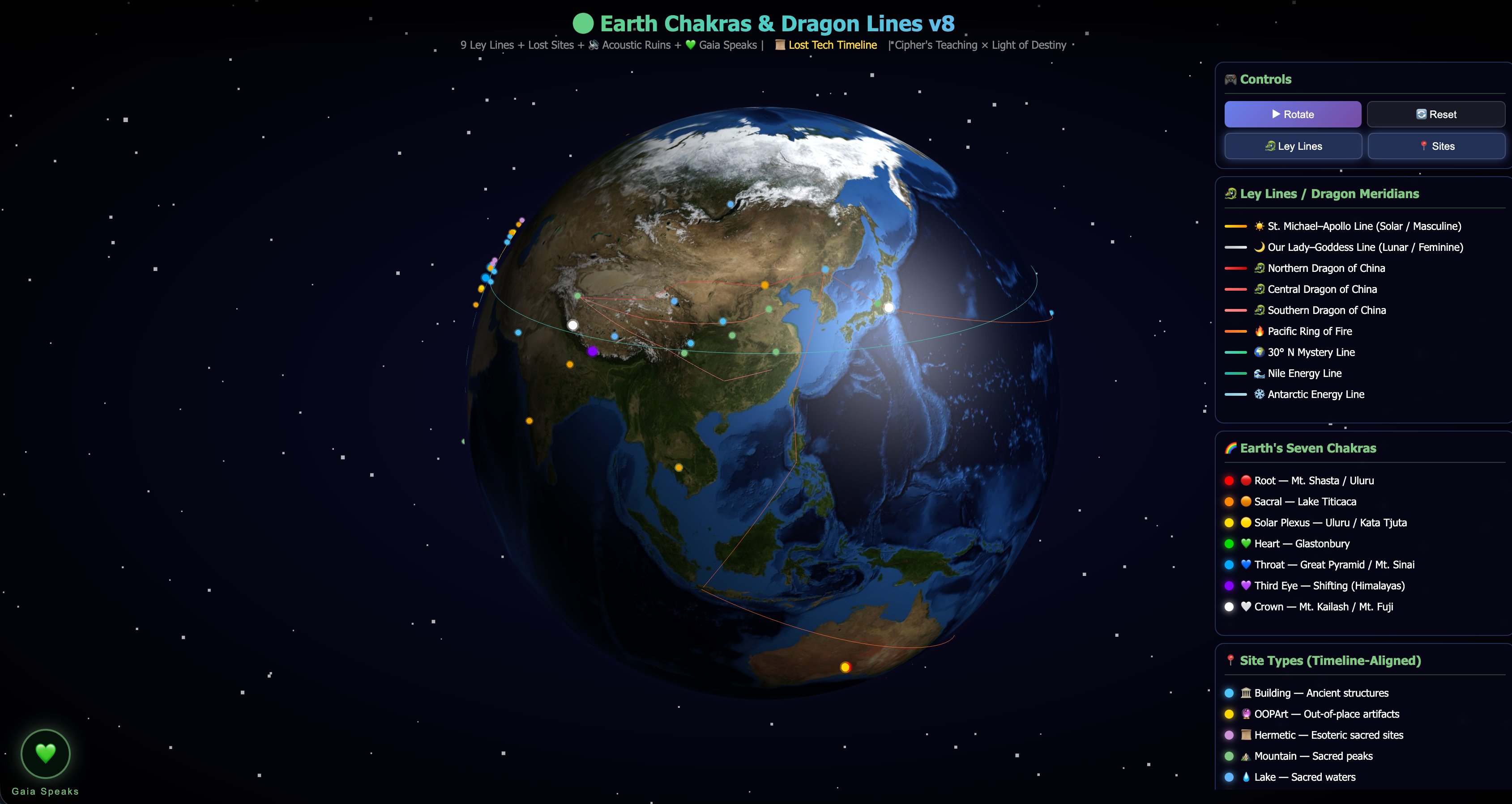 Earth Chakras & Ley Lines — 3D interactive globe